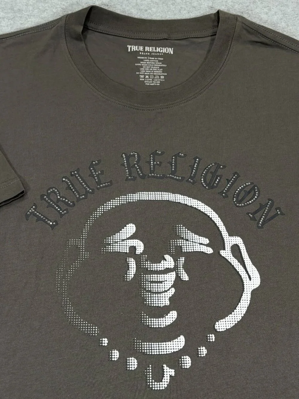 True Religion Studded Buddha Tee T-Shirt Men's Medium M Charcoal Gray Cotton NWT